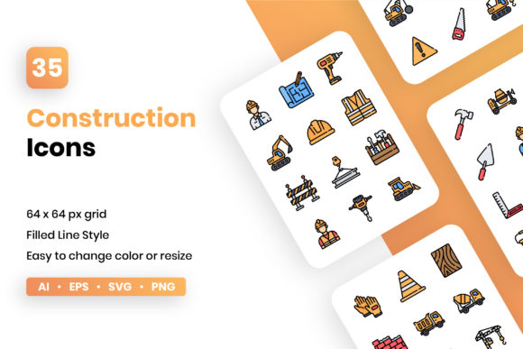 Construction Filled Line Icon Set: A Versatile Tool for Your Projects