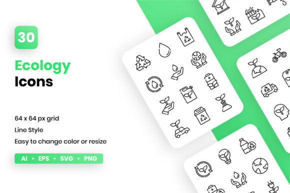 Ecology Line Icon Set: Versatile Vector Graphics