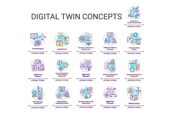 Explore the Versatile Digital Twin Concept Icons Set