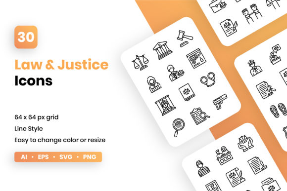 Law and Justice Line Icon Set: A Versatile Tool for Visual Communication